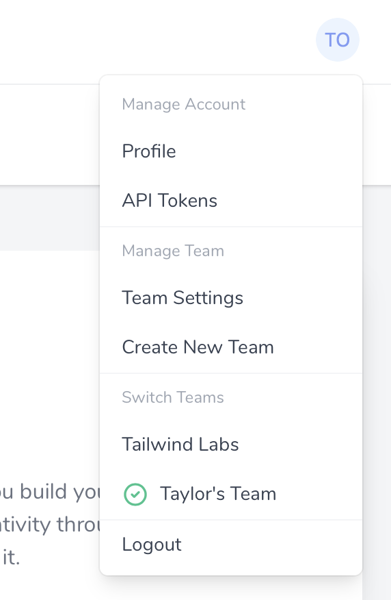 Screenshot of Team Switcher
